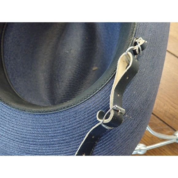 Lawman Hat Genuine Milan 7 1/4 Silver Tassel Campaign Sheriff Blue Navy Straw - Picture 8 of 10